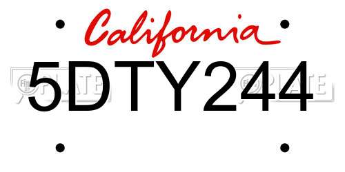 5DTY244 California License Plate