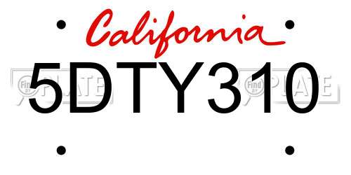 5DTY310 California License Plate