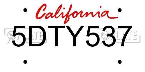 5DTY537 California License Plate