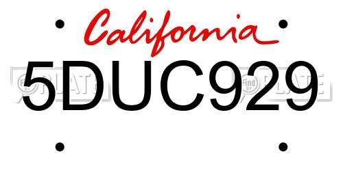 5DUC929 California License Plate