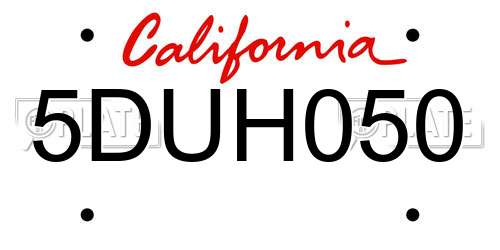5DUH050 California License Plate