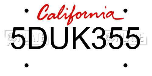 5DUK355 California License Plate