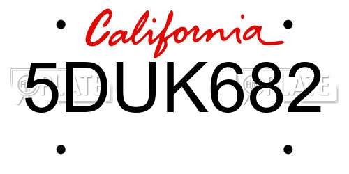 5DUK682 California License Plate