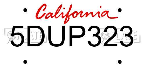 5DUP323 California License Plate