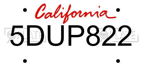 5DUP822 California License Plate