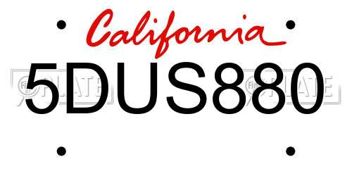5DUS880 California License Plate