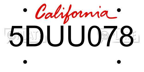 5DUU078 California License Plate
