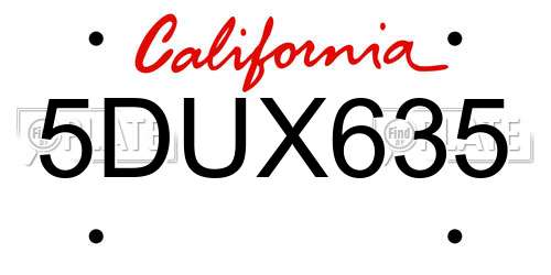 5DUX635 California License Plate