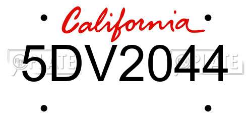 5DV2044 California License Plate
