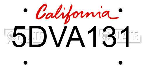 5DVA131 California License Plate