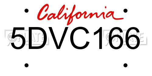 5DVC166 California License Plate