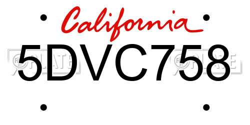 5DVC758 California License Plate