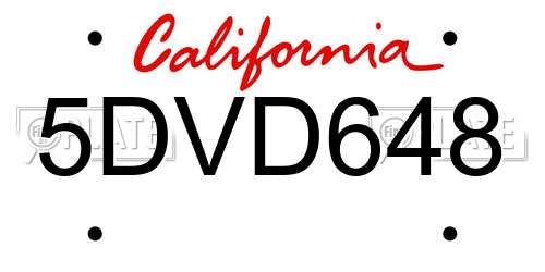 5DVD648 California License Plate