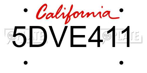 5DVE411 California License Plate