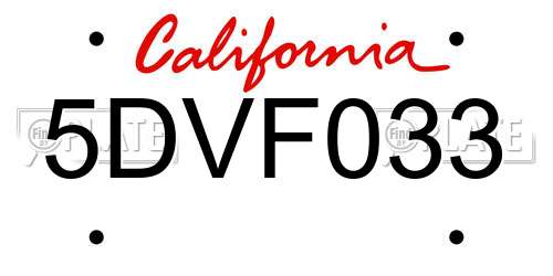 5DVF033 California License Plate