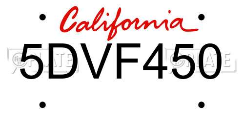 5DVF450 California License Plate