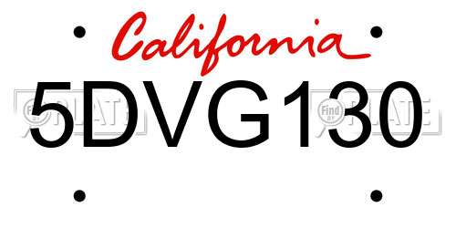 5DVG130 California License Plate