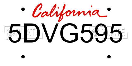 5DVG595 California License Plate