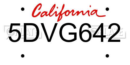 5DVG642 California License Plate
