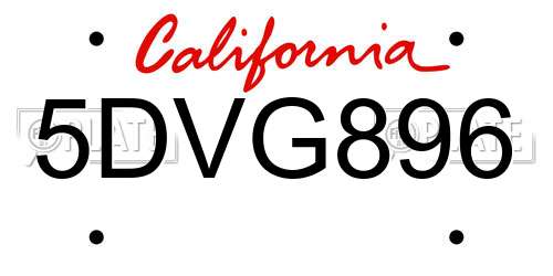 5DVG896 California License Plate