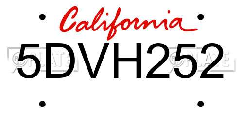 5DVH252 California License Plate