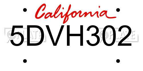 5DVH302 California License Plate