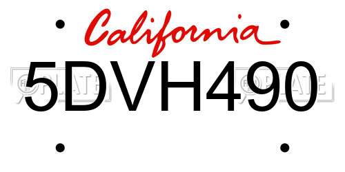 5DVH490 California License Plate