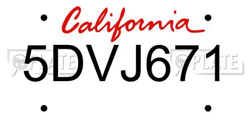 5DVJ671 California License Plate