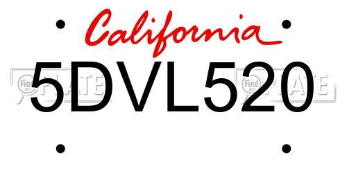 5DVL520 California License Plate