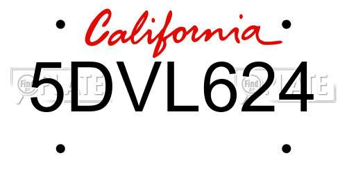 5DVL624 California License Plate
