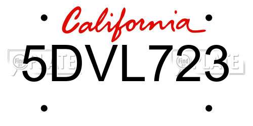 5DVL723 California License Plate