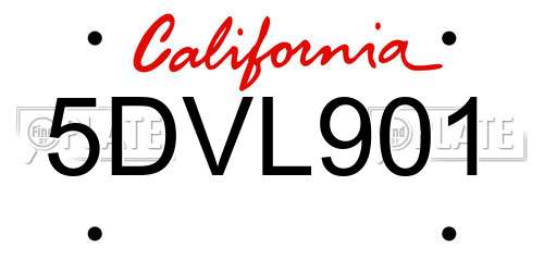5DVL901 California License Plate