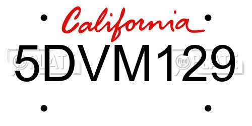 5DVM129 California License Plate