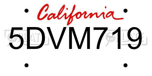 5DVM719 California License Plate
