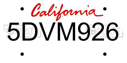 5DVM926 California License Plate