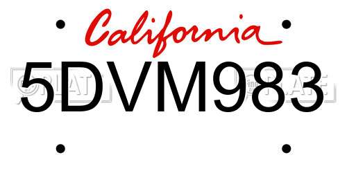 5DVM983 California License Plate