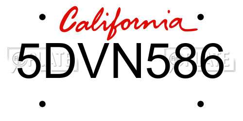 5DVN586 California License Plate