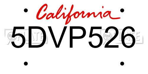5DVP526 California License Plate
