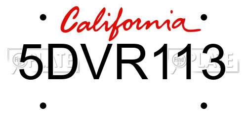 5DVR113 California License Plate