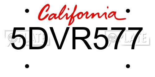 5DVR577 California License Plate