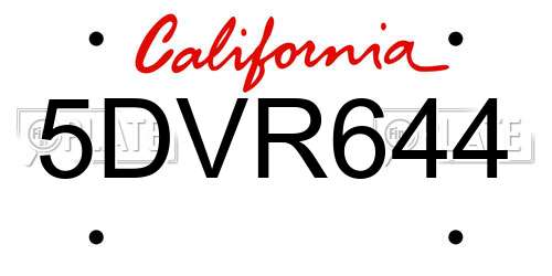 5DVR644 California License Plate