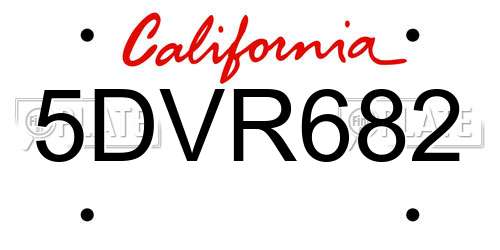 5DVR682 California License Plate