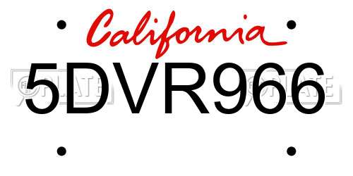 5DVR966 California License Plate