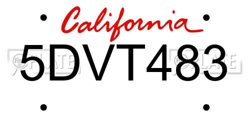 5DVT483 California License Plate