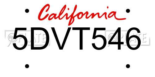 5DVT546 California License Plate
