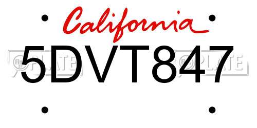 5DVT847 California License Plate