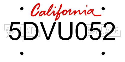 5DVU052 California License Plate
