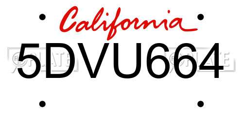 5DVU664 California License Plate