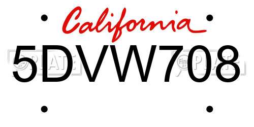 5DVW708 California License Plate