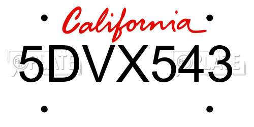 5DVX543 California License Plate